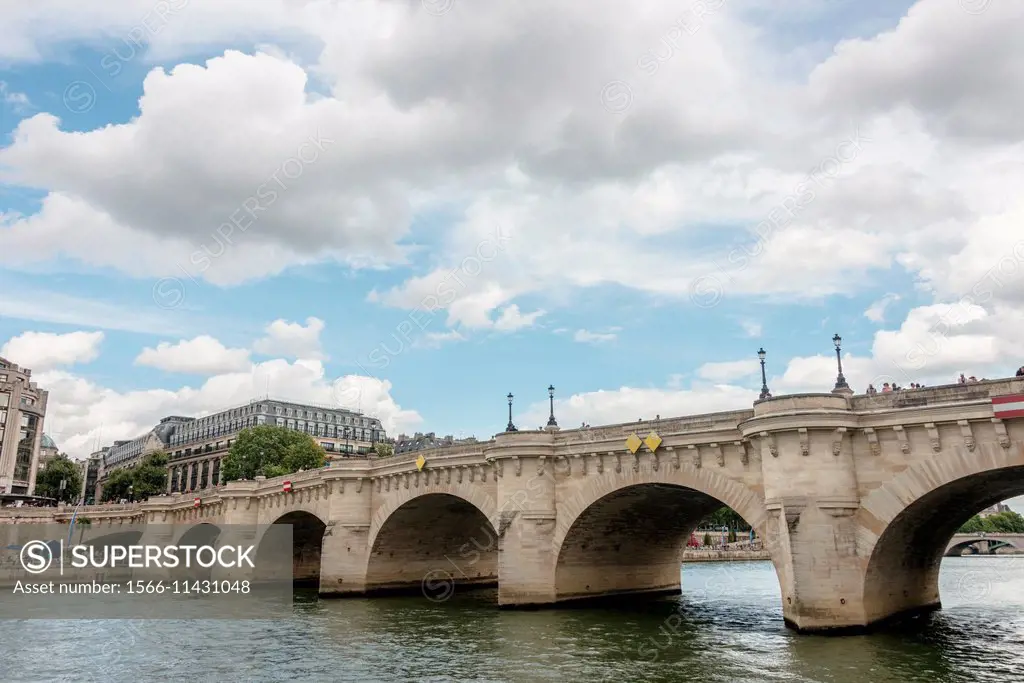 Pont Neuf New Bridge is the oldest standing bridge across the river Seine in Paris, France.