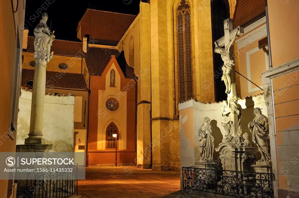calvary beside the Church of the Sacrifice of Holy Virgin, Ceske Budejovice, South Bohemian Region, Czech Republic, Europe.