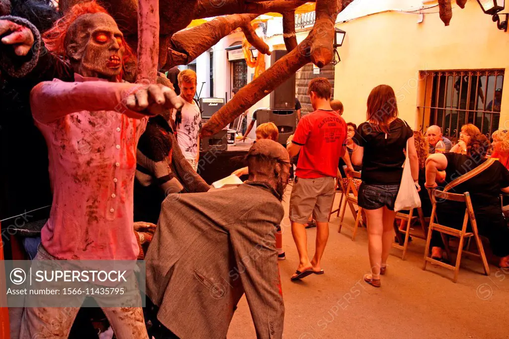 Zombies, Street adorned, Festes de Gracia 2014, Barcelona, Catalonia, Spain