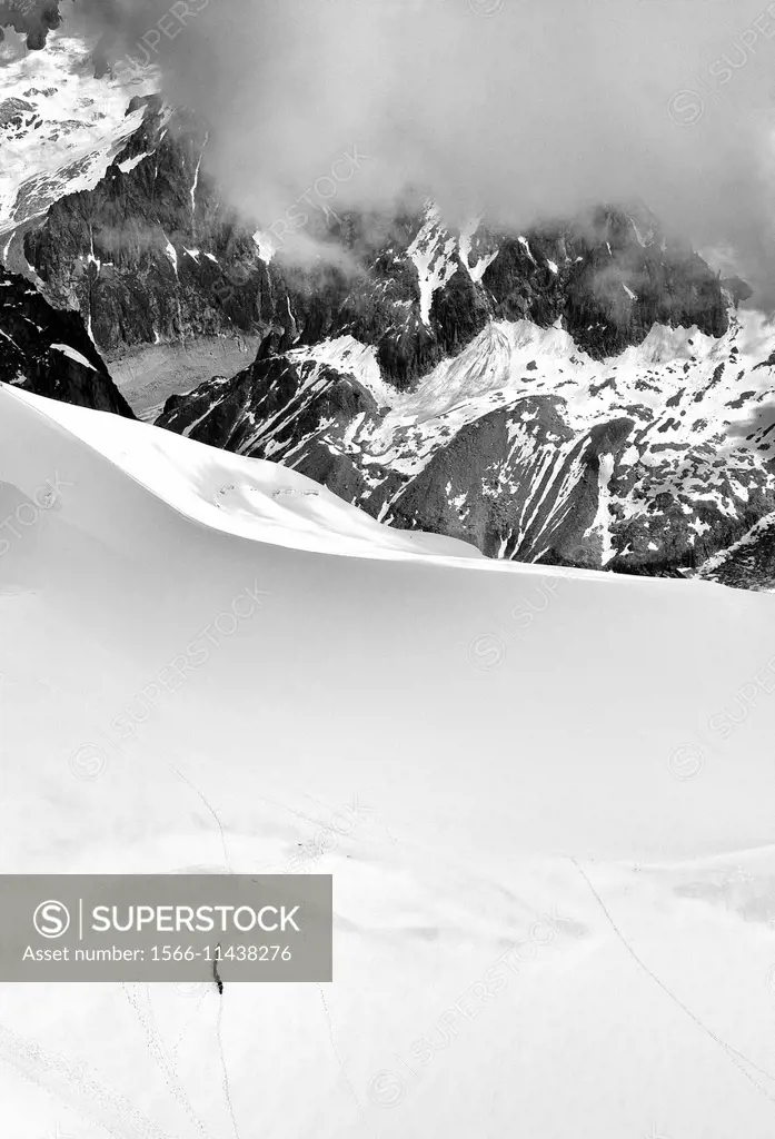 group of climbers in a row, French Alps, Mont Blanc Massif, France, Europe
