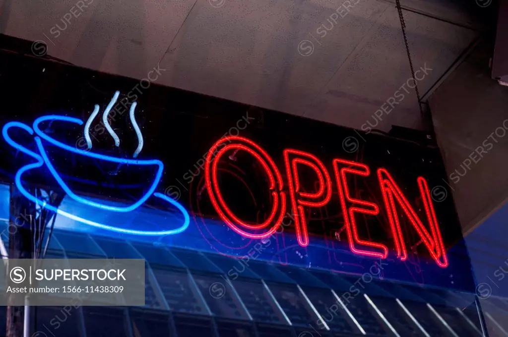 Neon Open cafe sign, Toronto, Ontario, Canada
