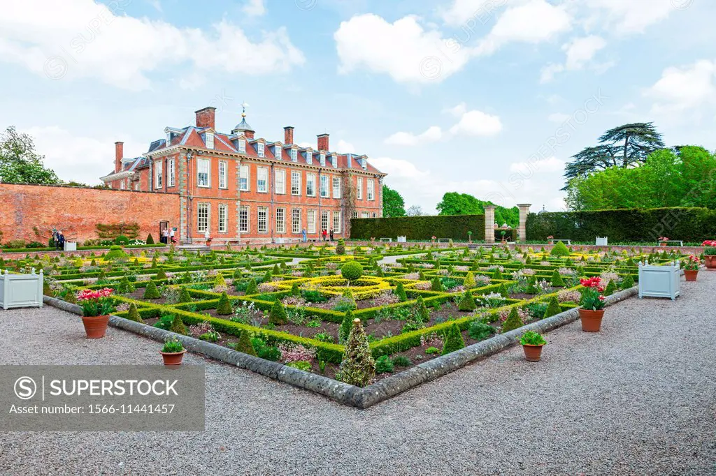 The parterre garden at Hanbury Hall stately home country house Droitwich Spa Worcestershire England UK.