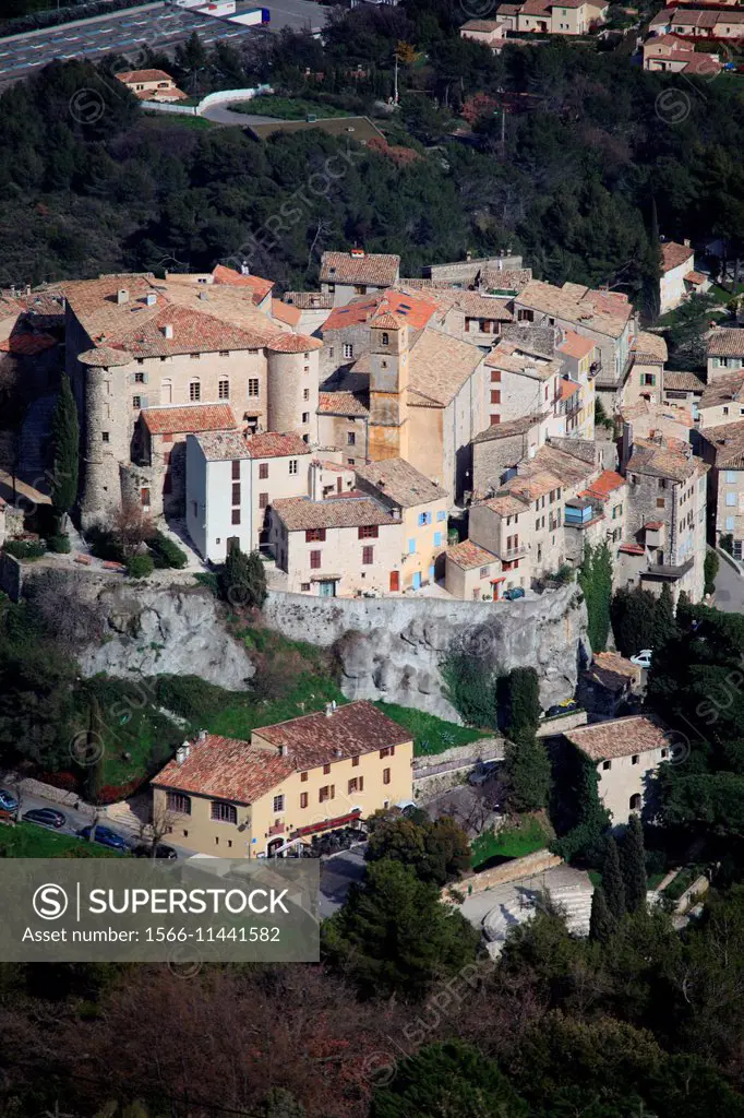 Top view above the village of Carros in the Var Valley, Alpes-Maritimes, Provence-Alpes-Côte d´Azur, France.