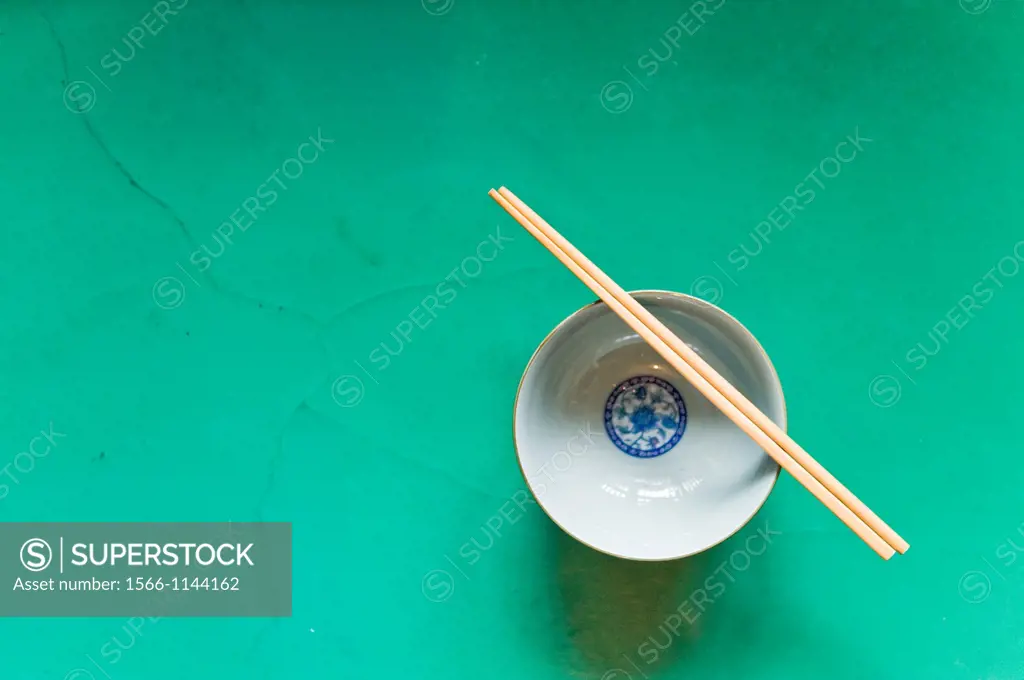 A traditional bowl and chopsticks at the San Huang Zhai Monastery on the Song Mountain, China