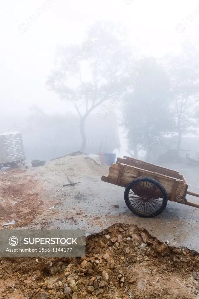 An old pull cart at the San Huang Zhai Monastery on Song Mountain, China