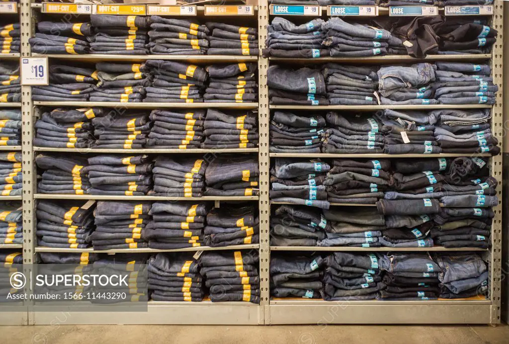 Stacks of Old Navy denim jeans in the Herald Square store in New York