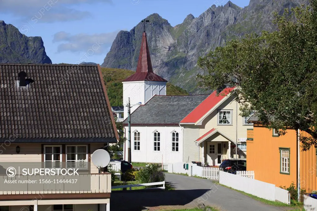Church of Reine, Lofoten Islands, Nordland, Norway, Scandinavia, Europe.