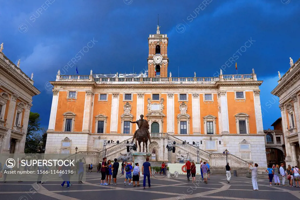 Capitoline hill, Campidoglio square, Piazza del Campidoglio, Capitol Square, Equestrian statue of Marcus Aurelius, Rome, Lazio, Italy, Europe.