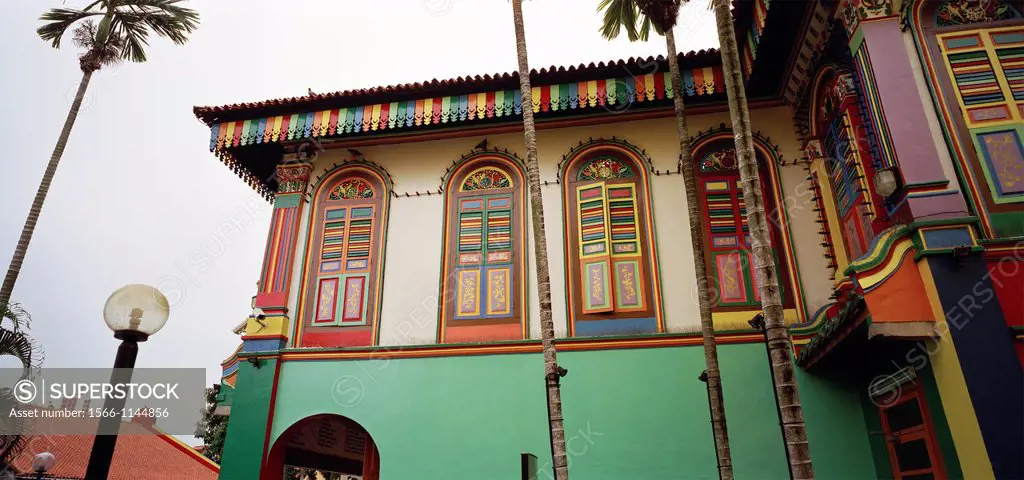 Colourful building in Little India in Singapore in Southeast Asia Far East