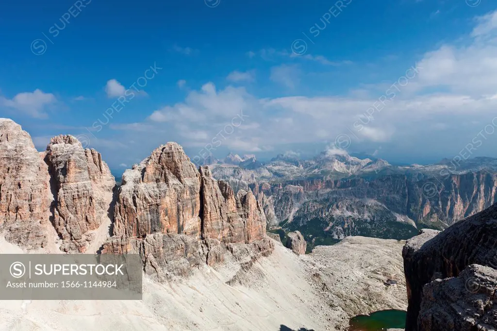 Pisciadù lake and hut on the trekking high route 2 in the Dolomites, Alps, Italy, Europe