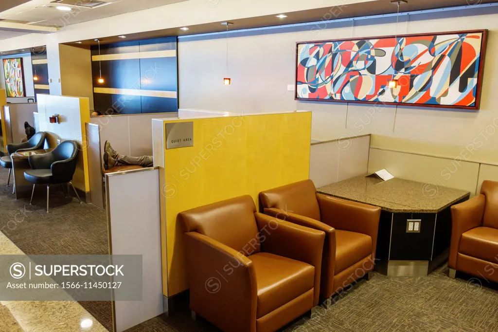 New York, New York, John F. Kennedy International Airport, JFK, terminal, concourse, gate area, American Airlines Ambassador Lounge, seating, quiet ar...