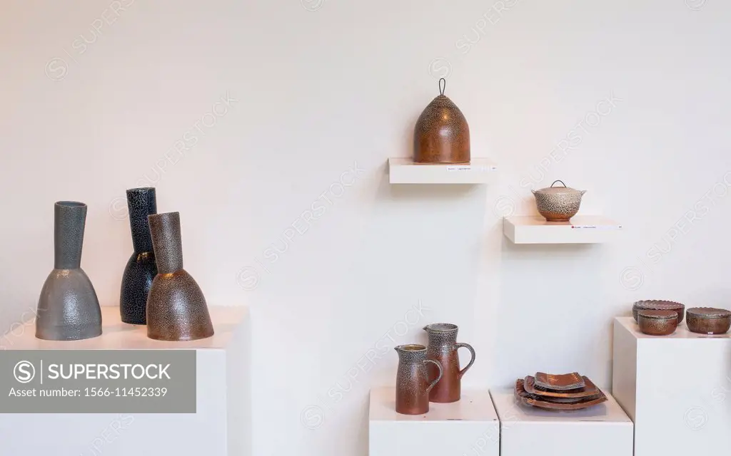 Ceramics in a ceramics gallery, Vancouver, BC, Canada.