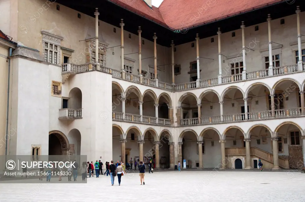 Arcade galleries of the Renaissance courtyard Wawel the castle hill Krakow city Malopolska region Poland Europe