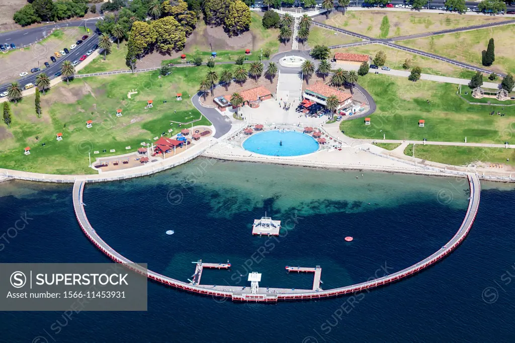 Aerial view of the Eastern Beach Bathing Complex in Geelong.
