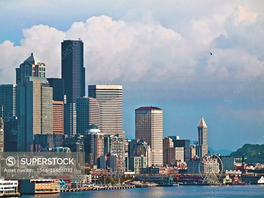 Seattle, Washington skyline from a ship in Puget Sound.