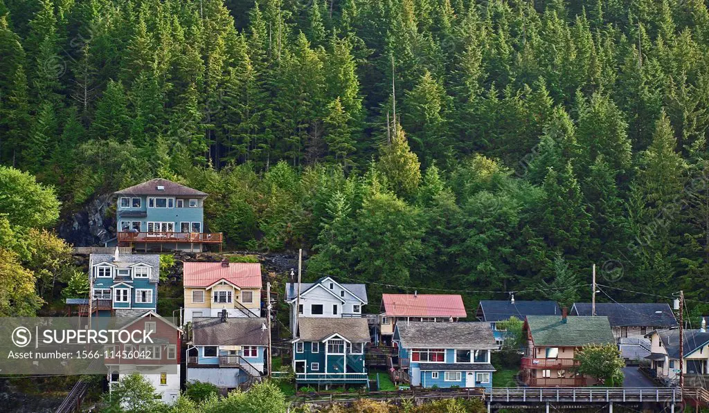 Hillside residential area in Ketchikan, Alaska.