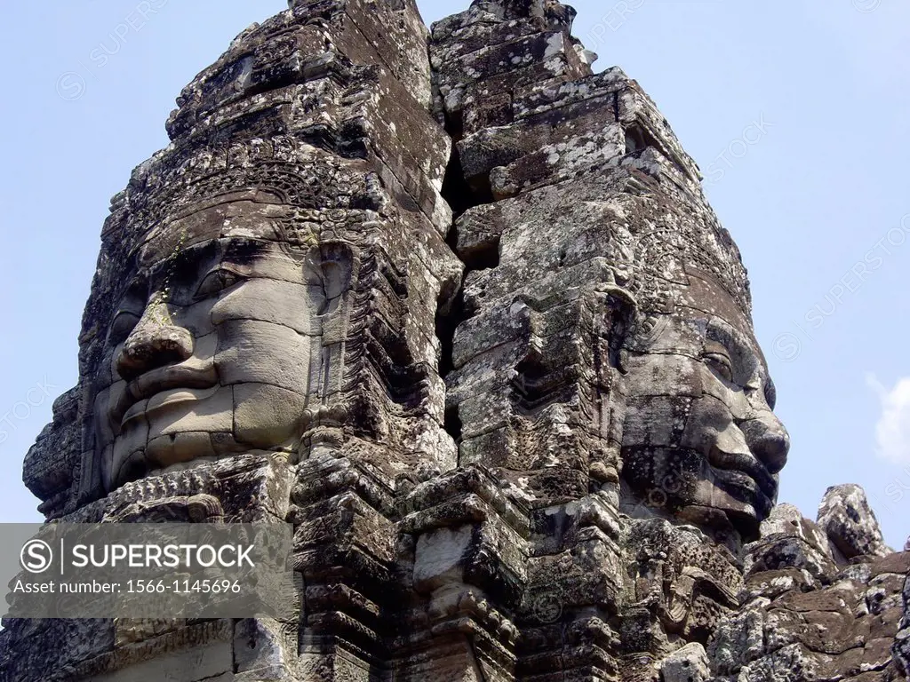Stone face tower at Bayon temple, Cambodia