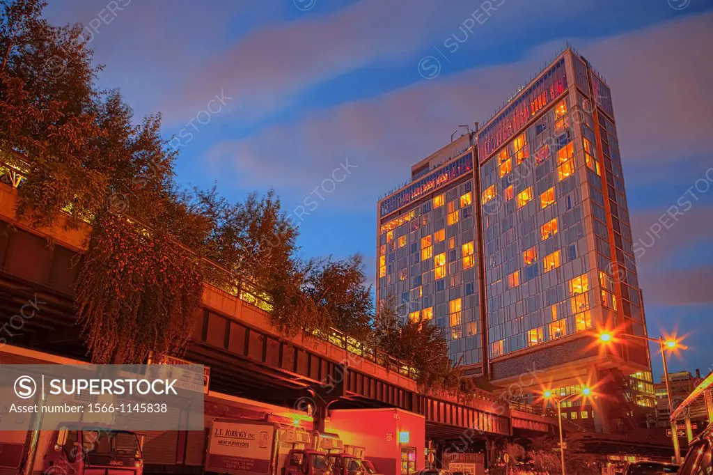 The Standard Hotel is built over the The High Line Elevated Park in the Meat Packing District, New York City