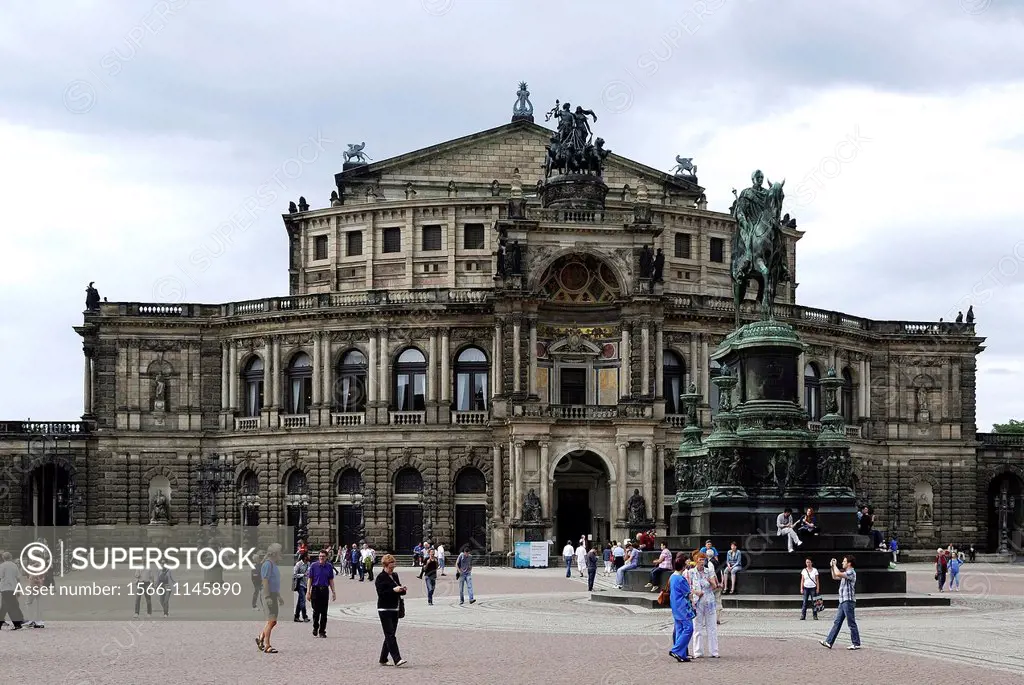 Opera house Semperoper at the theater square in Dresden with Koenig Johann memorial - Caution: For the editorial use only  Not for advertising or othe...