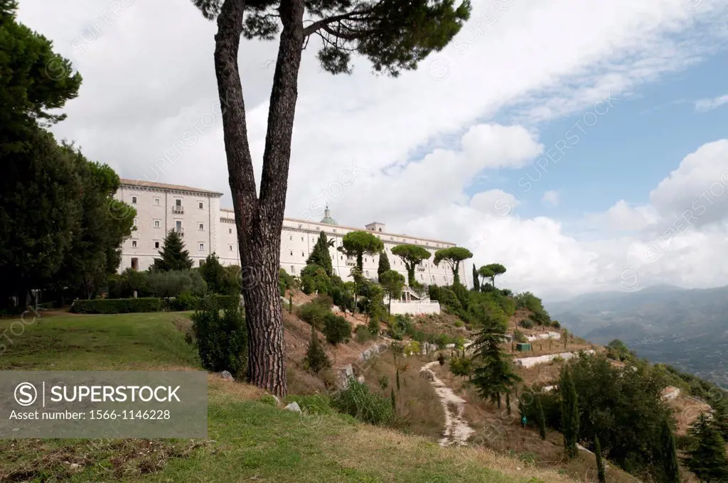Italy, Lazio, Frosinone, Cassino The abbey of Monte Cassino Destroyed by allied bombing in World War II, rebuilt with US money after the war  Establis...