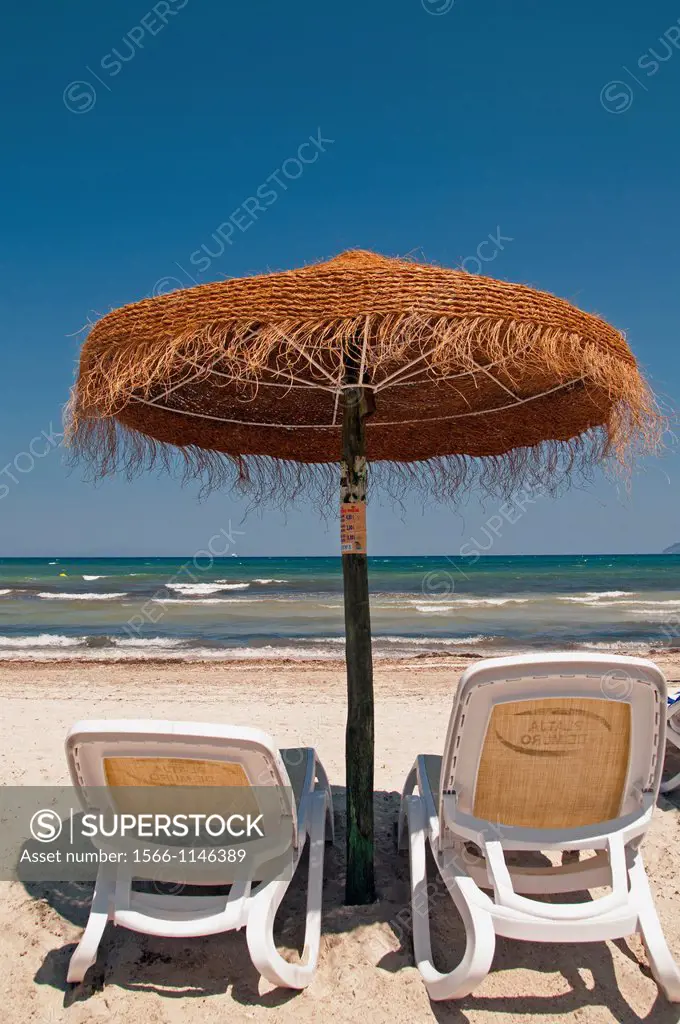 beach, Alcudia region, Mallorca, Majorca, Balearic Islands, Spain