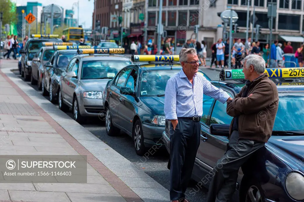 Cabbies at Dublin Taxi rank in City Centre, Republic of Ireland