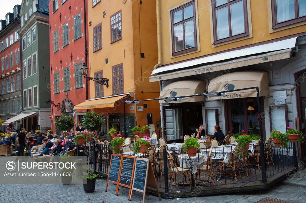 Cafe terrace Stortorget square Gamla Stan the old town Stockholm Sweden Europe