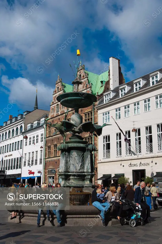 Amagertorv square, with stork fountain, central Copenhagen, Denmark, Europe
