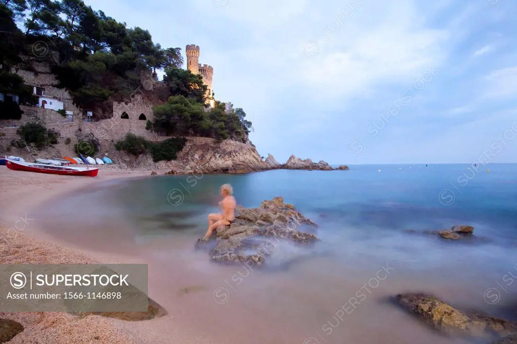Sa caleta cove and Castle of d´en Plaja, Lloret de Mar, Costa Brava, Girona, Spain