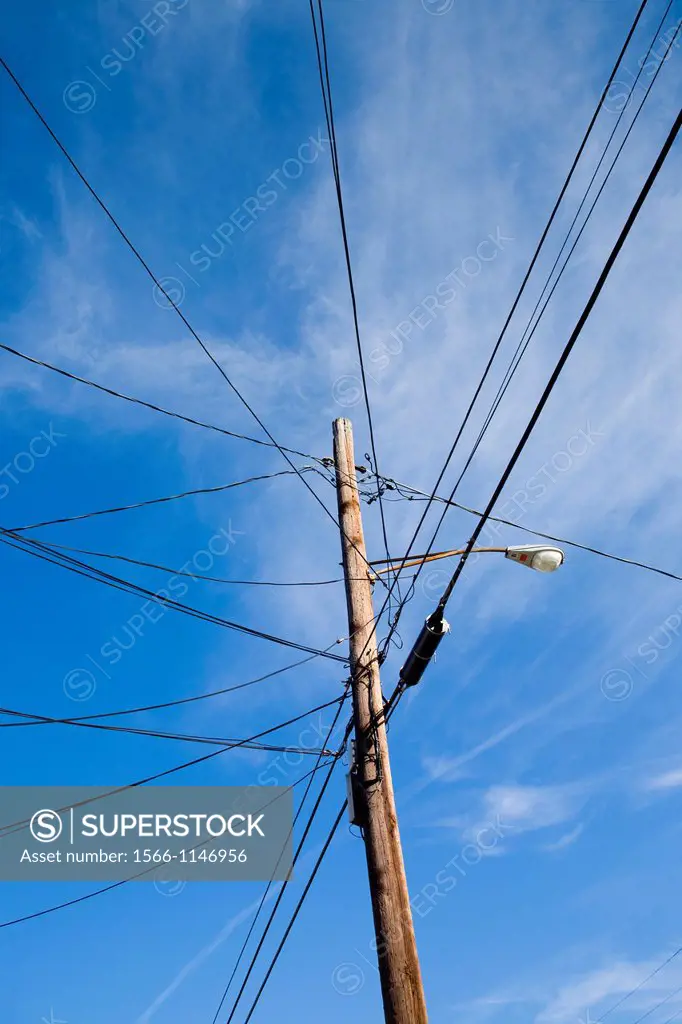 Overhead power cables and telephone pole