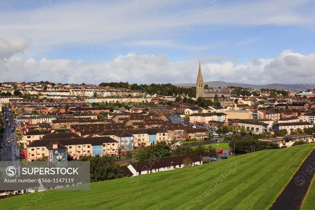 Derry, Co Londonderry, Northern Ireland, UK, Europe  Elevated overview to the Catholic Bogside or Nationalist area of the city from the walls