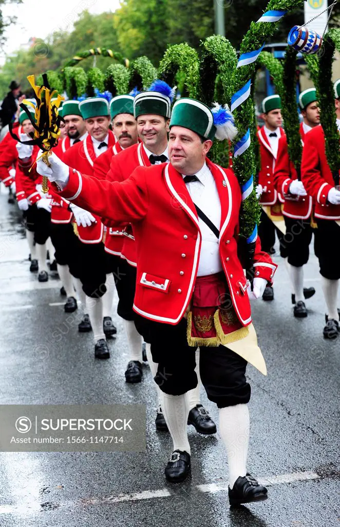 Members of a typical bavarians drum band on Oktoberfest parade in Munich,Germany