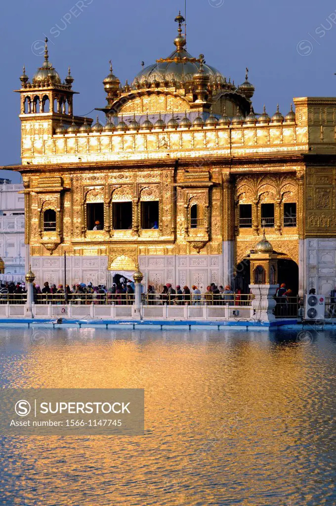 India. Punjab. Amritsar. The Golden Temple. The Sri Harmandir Sahib the holy of holies of Sikhism, hindu-islamic style.