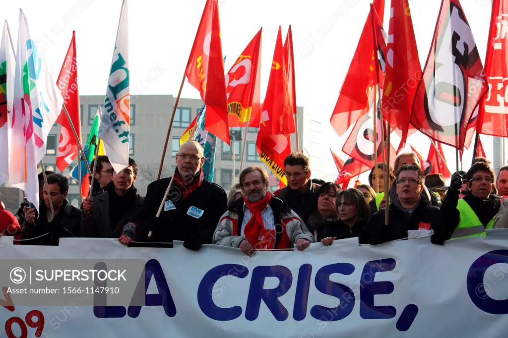 Demonstration against economic crisis and unemployment, Lyon, Rhône, Rhône-Alpes, France.