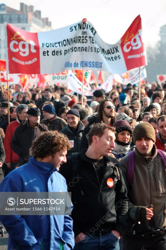 Demonstration against economic crisis and unemployment, Lyon, Rhône, Rhône-Alpes, France.