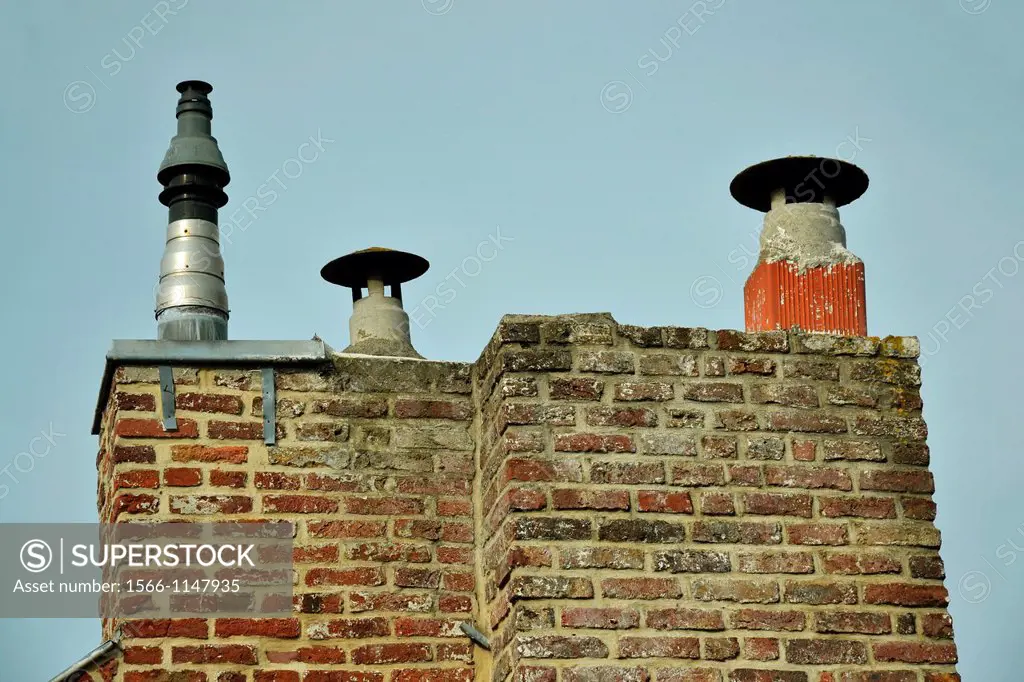 chimney pots on roof in Maastricht, Limburg, the Netherlands