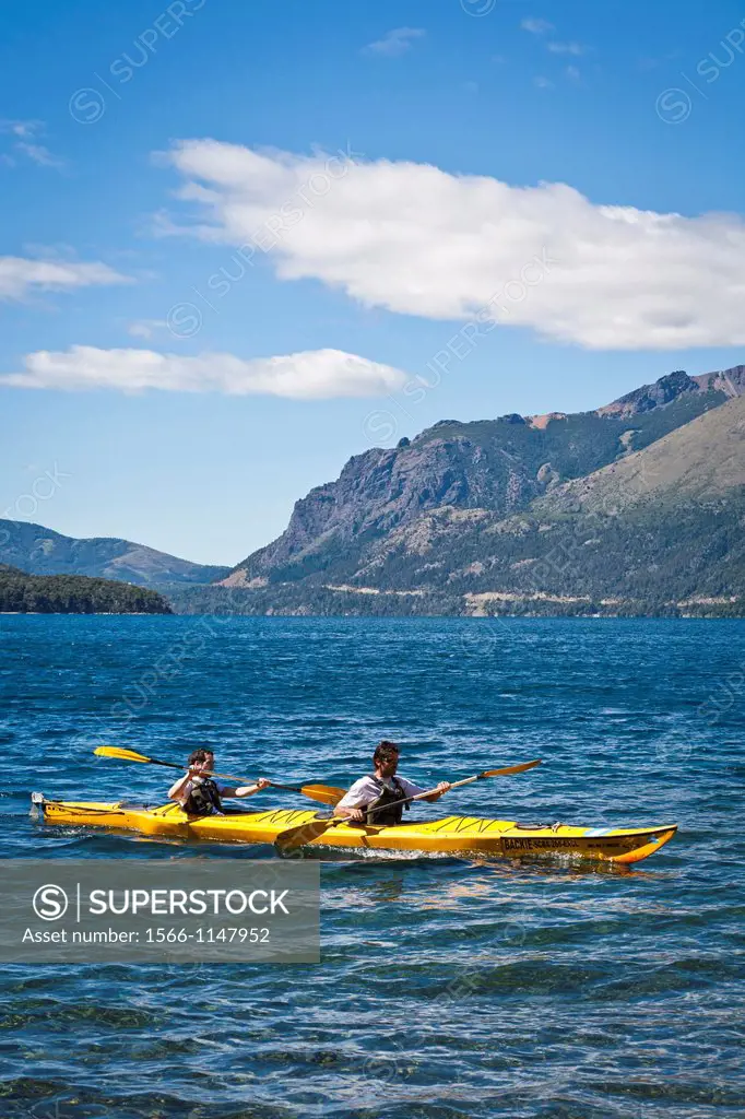 Kayakying at Guttierez lake in Estancia Peuma Hue, Lakes district, Patagonia, Argentina