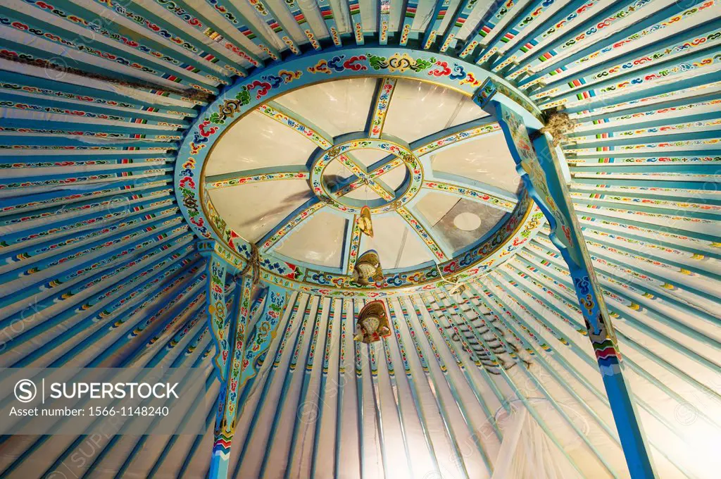 Europe, France, Alpes-de-Hautes-Provence, Eoulx village. Inside a Mongolian tent. Detail.