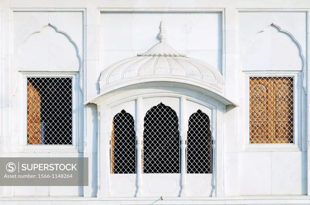 India. Punjab. Amritsar. The Golden Temple. Sri Akal Takhat Sahib, Mughal style window ..