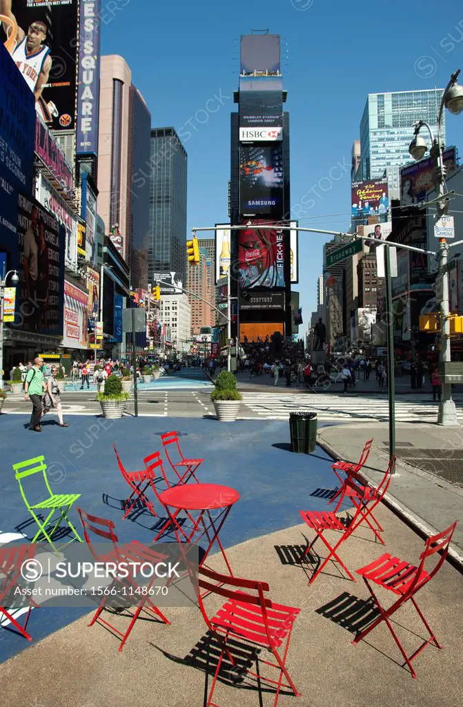 Tables And Chairs Pedestrian Mall Times Square Midtown Manhattan New York City USA