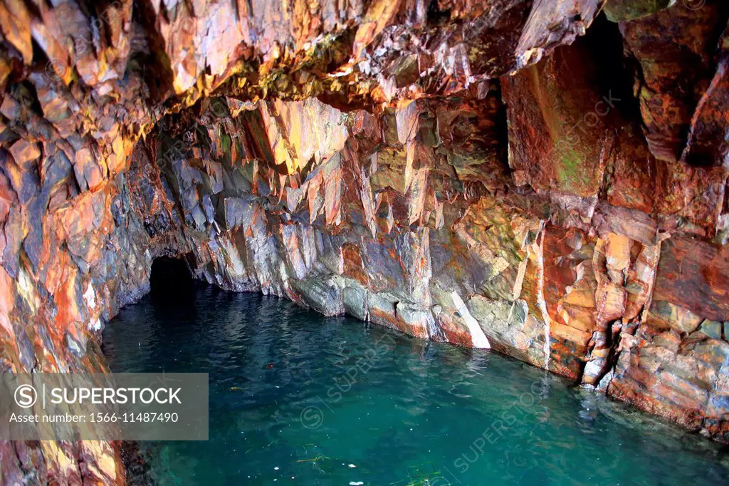 A sea cave at the Ovens Natural Park in Nova Scotia, Canada.
