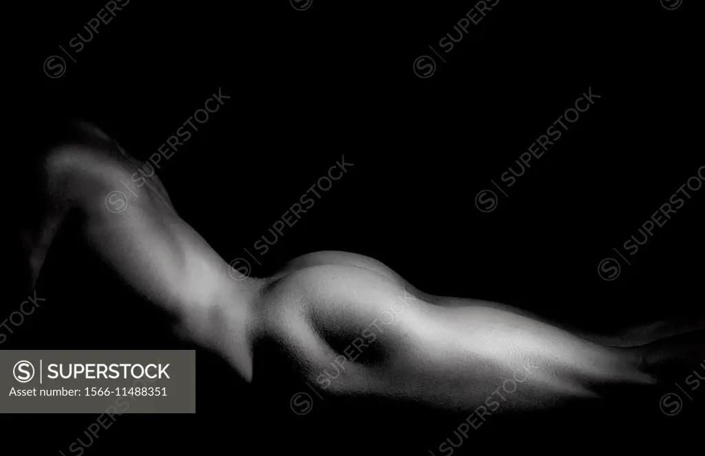 black and white Nude of male body.