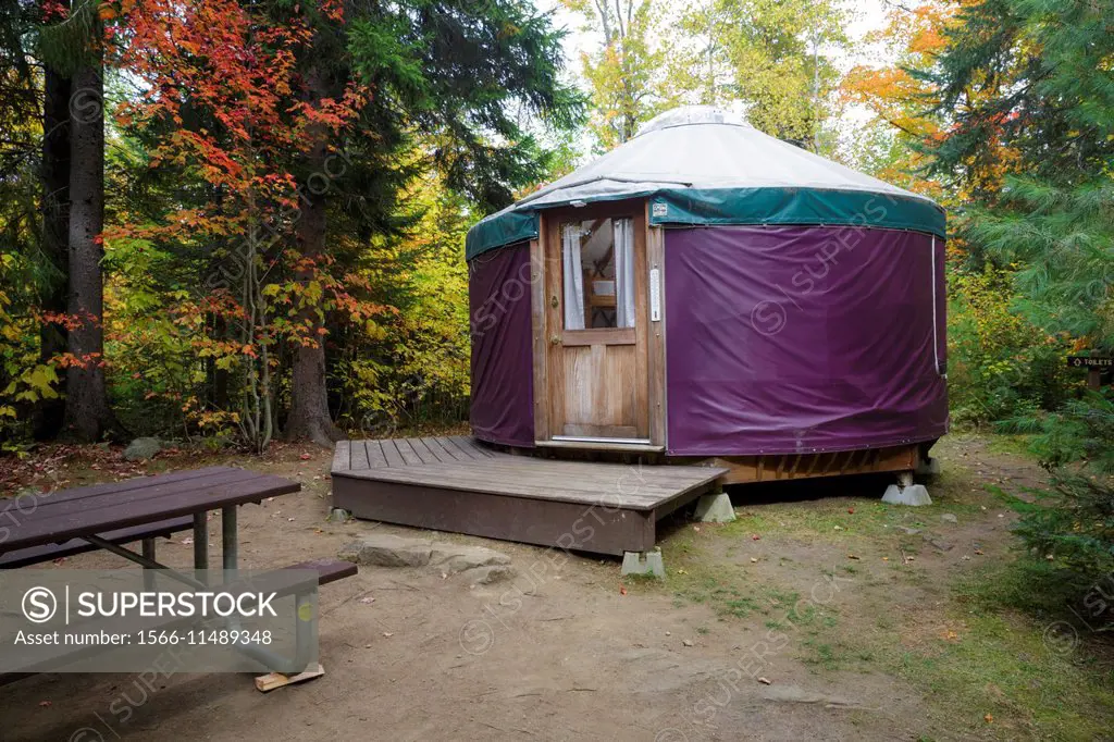 A Yurt at Milan Hill State Park in Milan, New Hampshire USA during the autumn months.