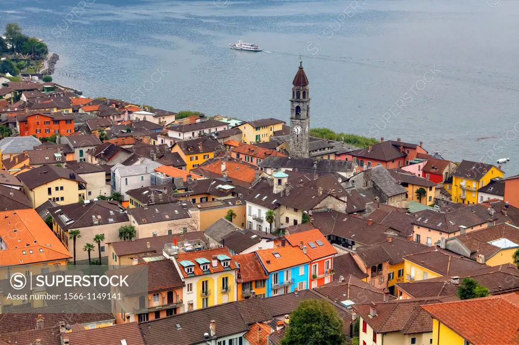 Ascona, Switzerland from the air with the Lake Maggiore