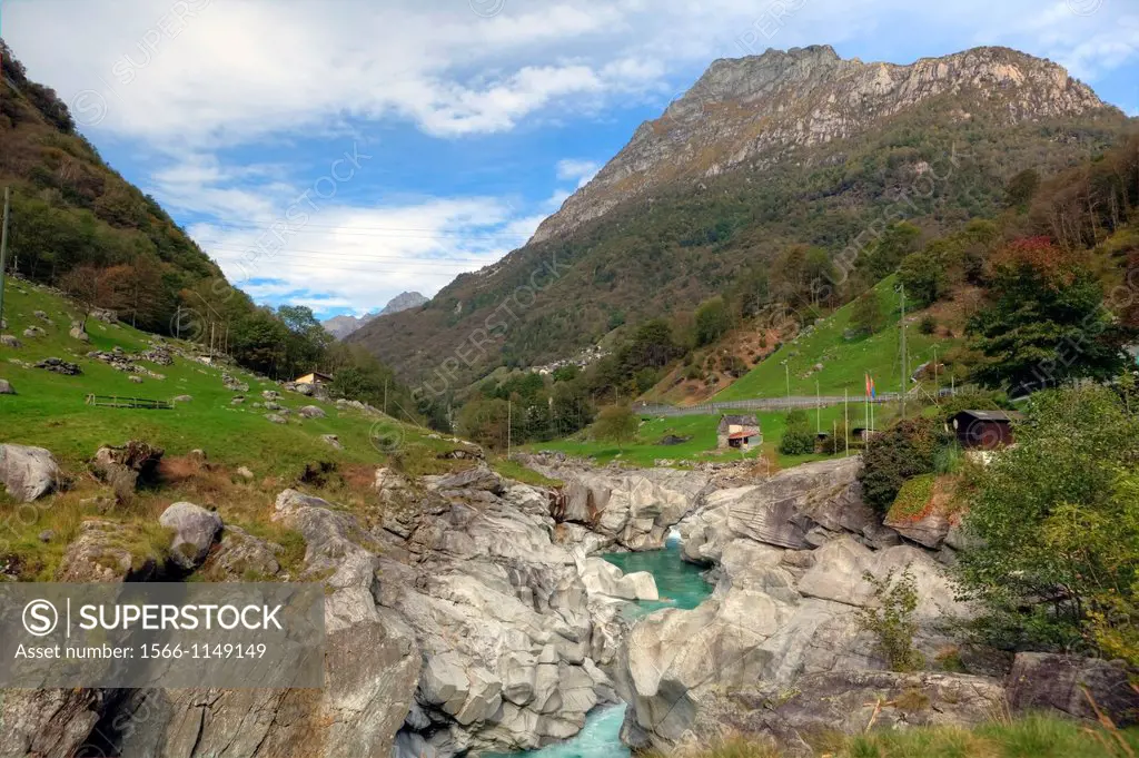 The river Verzasca flows through the picturesque valley Verzasca