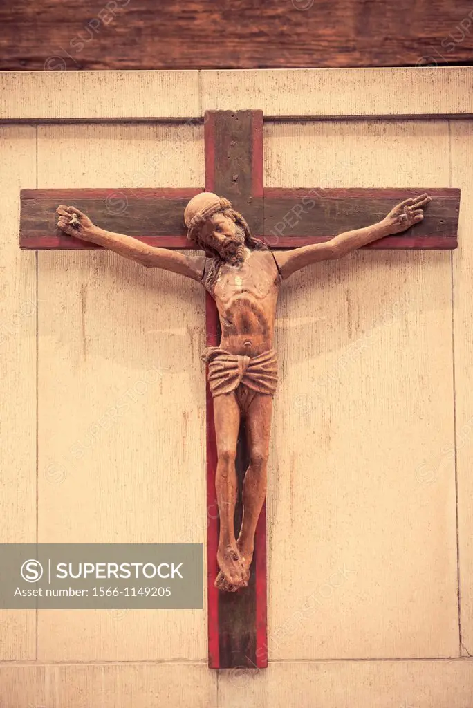 Jesus on the cross, sculpture made in wood