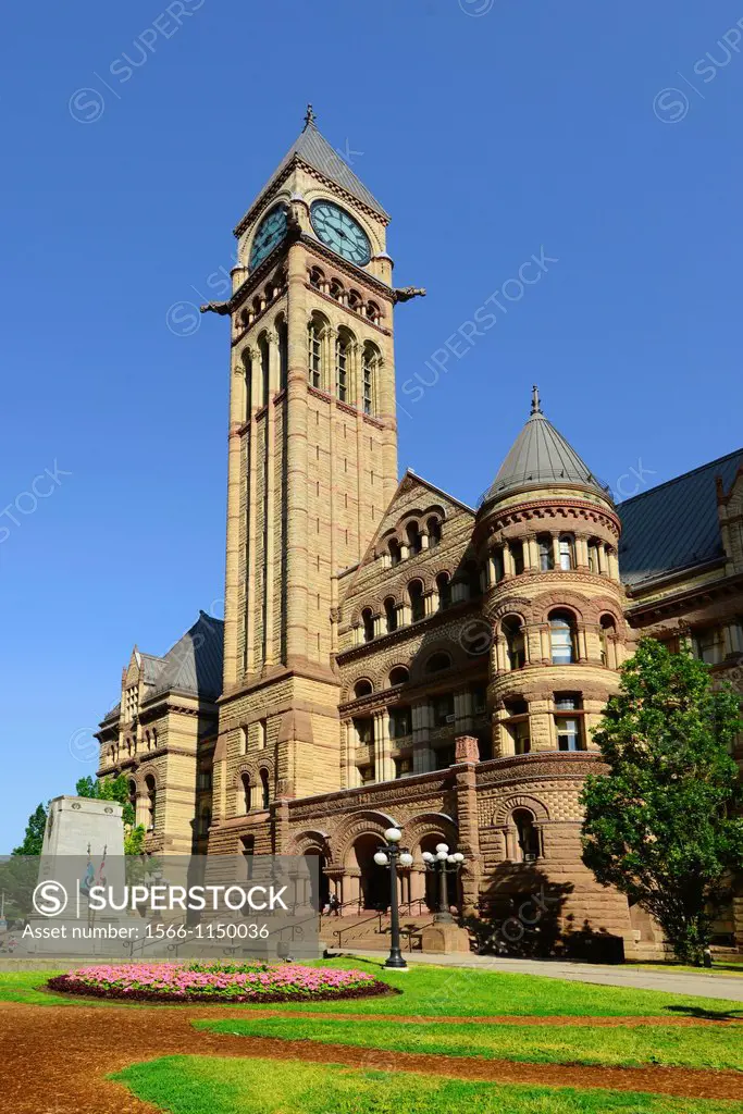 Old City Hall with clock tower and court of justice Toronto Ontario Canada