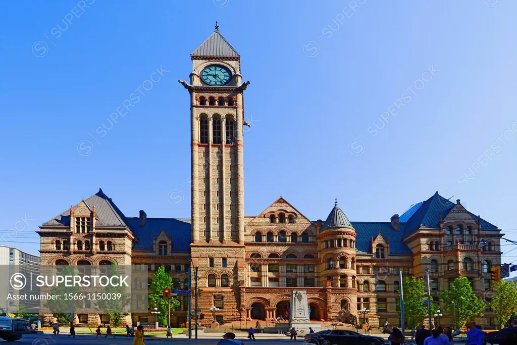 Old City Hall with clock tower and court of justice Toronto Ontario Canada