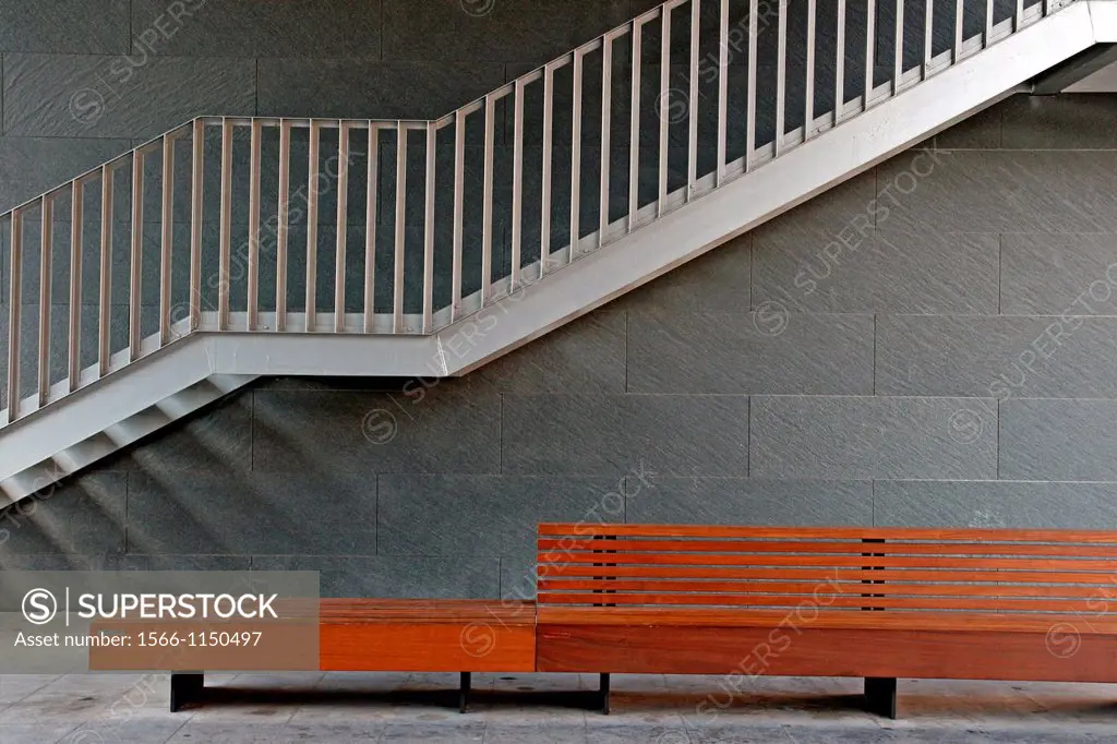 bench, ladder, courthouse, 2009, Arch  Antoni Sala, Manresa, Catalonia, Spain