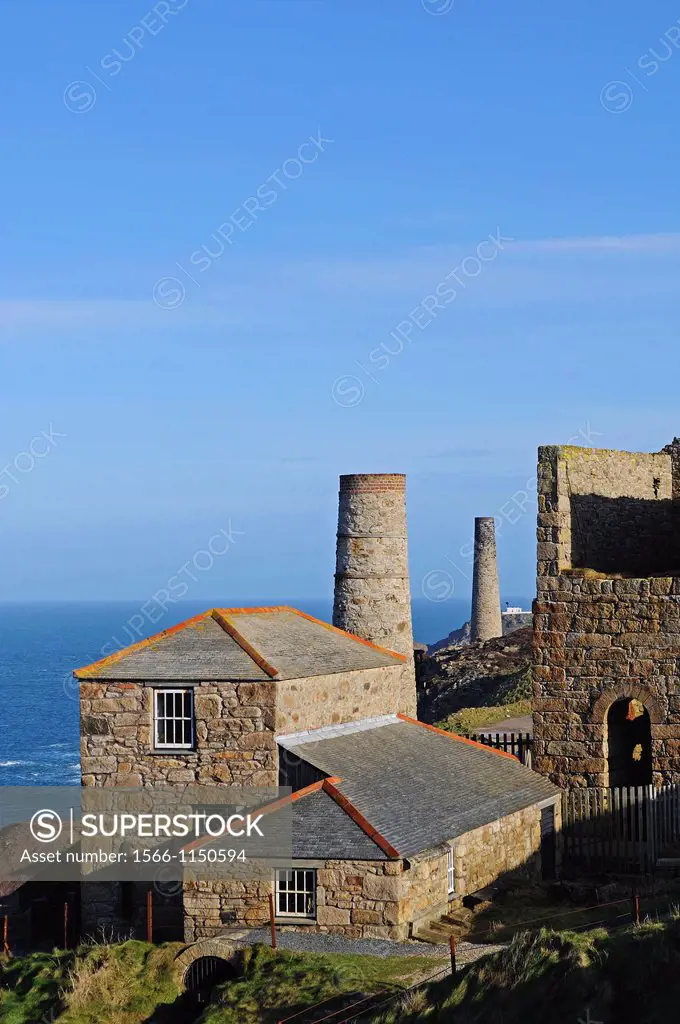 levant tin mine near pendeen in cornwall, england, uk, is now closed down and restored into a tin mining heritage museum